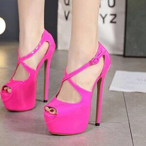 Onlymaker Peep Toe Platform Cross StrapsHot Pink, stiletto heel, size 7 NWOT